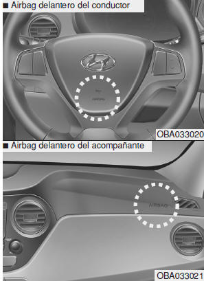 Airbags delantero del acompañante y del conductor (si está ocupado)