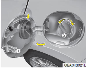 Apertura de la tapa de llenado de combustible